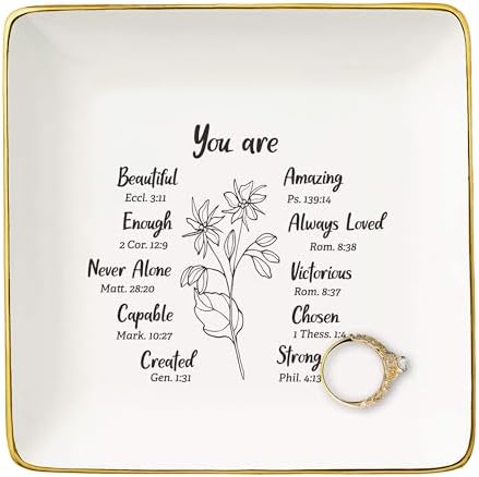 Mother's Day,Birthday,Graduation,New Year Christmas Gift for Woman,Christian Scripture Religious Bible Verse Gift,Affirmations Inspirational Reminder Present,-Jewelry Tray Trinket Holder Ring Dish by NZY