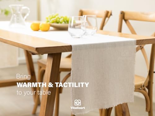Vitalizart Beige Table Runner 14" x 90" Long Slub Texture Cotton Linen - Image 3