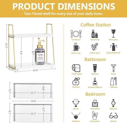 Coffee Bar Organizer for Countertop, Multifunctional Coffee Station Organizer for Accessories Storage, 2 Tier Wooden Shelf for Coffeebar, Countertop, Corner - Image 3