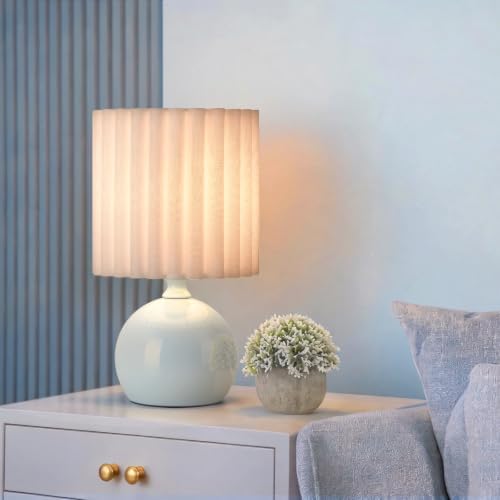 Ziqqeelam Blue Small Table Lamp with Scalloped Linen Shade, Mini Blue Table Lamp for Bedroom Nightstand, Cute Desk Night Light for Living Room, Bookshelf, Kitchen Counter, Kids Room, Office - Image 5