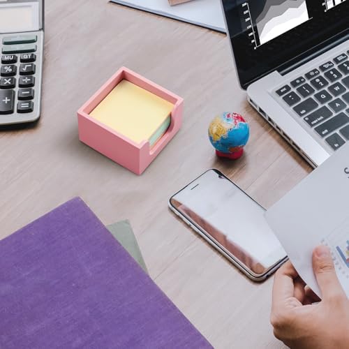 Bivvclaz Wood Sticky Note Holder, 3 x 3 Inch Post It Note Dispenser for Office Desk Accessories, Self Stick Note Pad Holder, Memo Pad Holder Dispenser Organizer for School Office Desk Supplies, Pink - Image 5