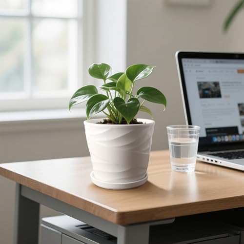 Ceramic Plant Pot, 6.7 + 5.5 Inch, White - Image 5