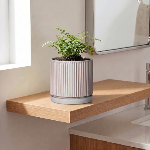 Ceramic Pots for Plants, 6 Inch Plant Pots with Saucer, Grey - Image 3