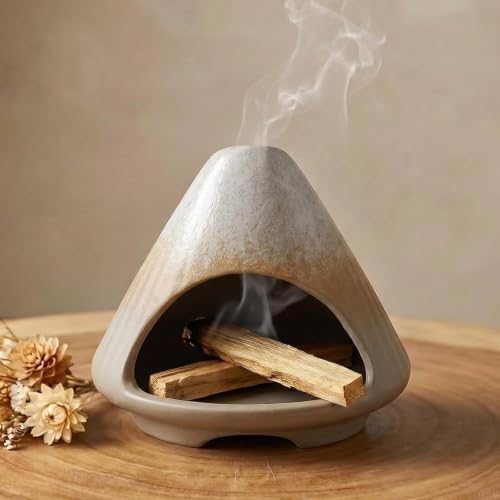 CEREMONY Palo Santo Holder -Mini Ceramic Incense Holder for Palo Santo and Sticks - White Sage Holder for Meditation Decor Ceremony Incense with Glass Grey Collector (Grey-Mount Fuji) by LifeNeedsAlittleofCeremony