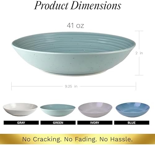Sango Siterra Artist's Blend Stoneware Pasta Bowls (Set of 4) Multi Assorted Colors– Featuring Soft Gray, Blue, Green, and Ivory, for Everyday Dining & Entertainment, Microwave & Dishwasher Safe - Image 5