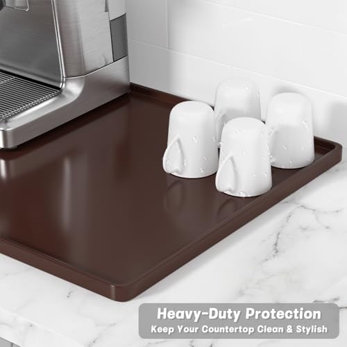 Rnivvi Silicone Coffee Mat, 16" x 24" Waterproof Raised Edge Coffee Bar Mats for Espresso Machine Station Accessories, Heat Resistant Dish Drying Pad for Kitchen Counter, Rubber Bar Decor Pad, Brown - Image 4
