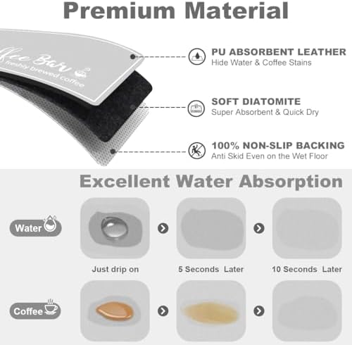 Findosom Dish Drying Mat, 12"x 20" Super Absorbent & Hide Stain Coffee Mat, Cuttable Drying Mat for Kitchen Counter, Coffee Bar Accessories, Under Dish Rack, Coffee Maker, Espresso Machine, LightGrey - Image 6