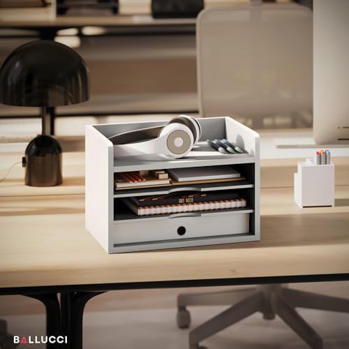 Ballucci File Organizer, 4-Tier Office Desk Organizer, Open Top Wood Paper Organizer for Classroom, Desktop Mail Sorter Paper Tray, White - Image 3