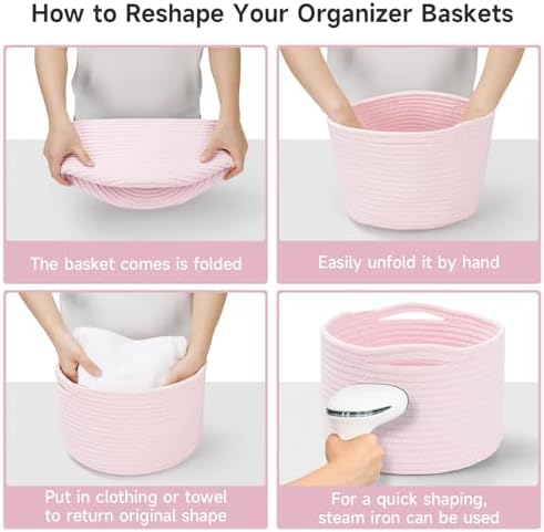 3 Pack Small Rope Storage Baskets, 9.82×9.82×7.1", Pink - Image 5