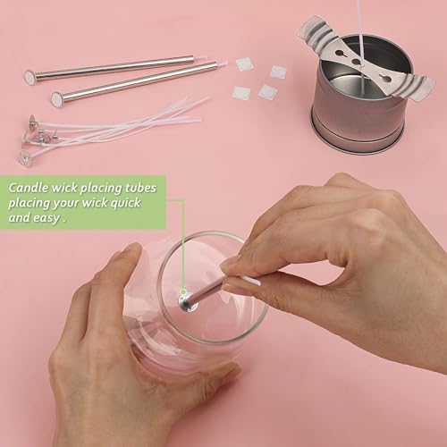 200pcs Natural Candle Wick kit,100pcs Wick Stickers with 5pcs Wick Holders and 2pcs Wick Placing Tube，for Soy Wax, Beeswax, Coconut Wax - DIY Candle Making Supplies for Beginners & Professionals - Image 6