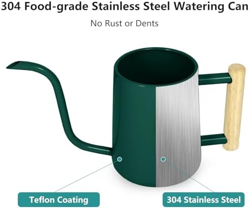 Watering Can Indoor Plants, 35 oz/1000 ml Metal Stainless Steel Watering Can Pot with Long Spout for Indoor House Plants Bonsai Outdoor Garden Flower Decorative (Alpinegreen) - Image 6