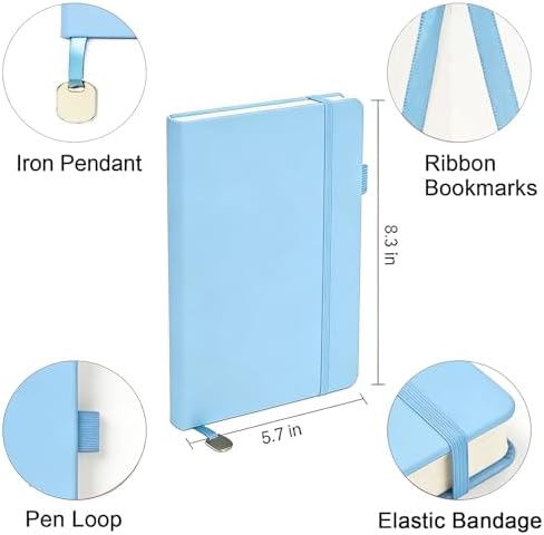 A5 Dotted Journal Starter Kit with Stencils and Stickers, Hardcover Dot Grid Notebook with 120 GSM Paper, Index Tabs and Date Stickers for Journaling, Study and Work,Sky Blue - Image 4