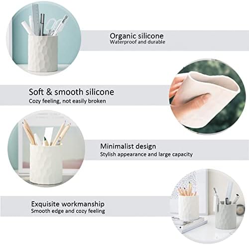 minimaliving Pen Holder,Nordic Style Silicone Waterproof Pencil Holder for Desk Simple&Modern Minimalist Makeup Organizer Multifunctional Office Supplies for Home,Kids and School(Beige) - Image 3