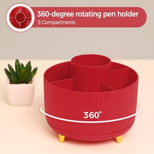 SKYDUE Red Office Supplies Set, Pencil Holder for Desk, Stapler, Tape Dispenser, Scissors,Clips and 1000pcs Staples, Office Decor for Women, Red Desk Accessories - Image 4