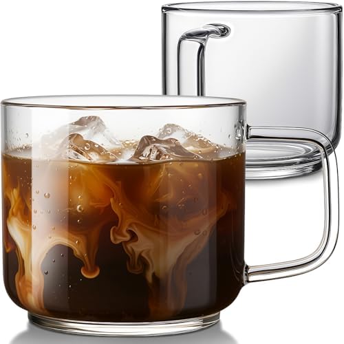 Aquach 18oz Glass Coffee Mugs Set of 2, Large Clear Borosilicate Cups by Aquach