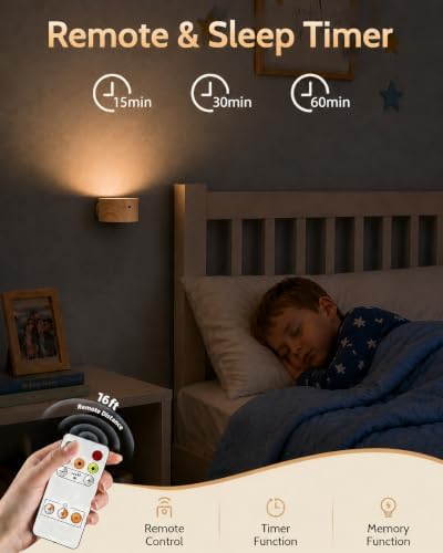 Wall Lights, Rechargeable Magnetic Wall Sconce with Remote, Wood Grain-3Pcs - Image 3