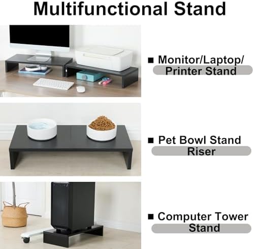 TEAMIX 2-Pack Monitor Stand Riser 20 inch, Wood Desk Computer Shelf, Black - Image 4