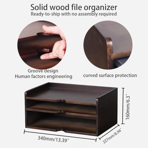 Wooden Desk Organizer with File Sorter, Stackable Paper Tray & Mail Holder - Image 3