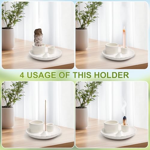 Palo Santo Sticks Holder, 4 in 1 Incense and Candle Holder White - Image 3