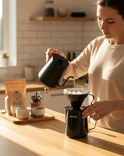 AGOGO Stainless Pour Over Coffee Maker Set, 50 Paper Filters, 20oz, Black - Image 2