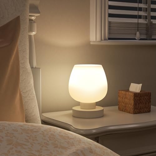 Seealle Cordless Touch Table Lamp for Nightstand - Small Bedside Lamp for Bedroom Night Stands, Desk Lamp with White Glass Shade for Small Spaces Living Room, Stepless Dimmable, LED Bulbs, Gifts - Image 7