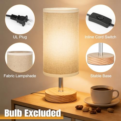 Bedside Table Lamps, Table Lamp for Bedroom, Lamps for Night Stands with Linen Lampshades, Small Table Lamp for Living Room, Office (Bulb Excluded) (Brown) - Image 2