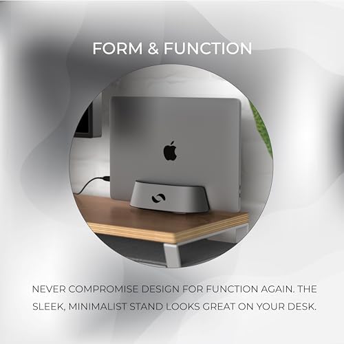 HumanCentric Vertical Laptop Stand in Space Grey Aluminum, Upright Adjustable Holder and Dock, Laptop Vertical Stand Fits MacBook Pro and Other Laptops .5" to 1.5", Clamshell Compatible - Image 5