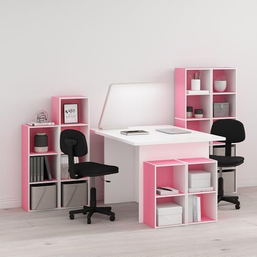 Furinno PASIR Book Shelf, 2-Tier Modern Bookshelf, Open Shelves Bookcase 9 x 12 x 21, Easy Assembly, for Living Room, Bedroom, Home Office, Pink/White - Image 2