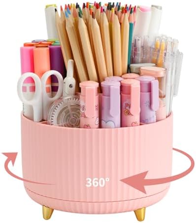 Camelmother 360°Rotating Pen&Pencil Holder For Desk With 5Slots Cute Office by Camelmother