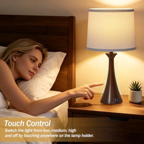 Touch Table Lamps Set of 2, 21" Bedside Lamps with USB C+A, Brown - Image 3