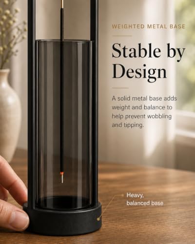 Incense Holder with Ash Catcher – Upside Down Incense Burner, Windproof Glass No Mess Heavy Metal Base, Anti-Ash Incense Holder for Sticks, Minimalist Desk Decor for Home Meditation Yoga (Black) - Image 6