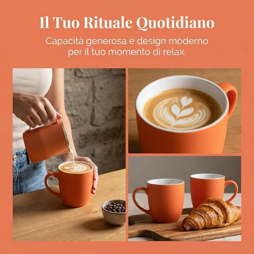 6-Piece 12oz Ceramic Coffee Mugs with Handles, Microwave & Dishwasher Safe, Ideal for Latte, Cappuccino and Hot Tea (Orange) - Image 4