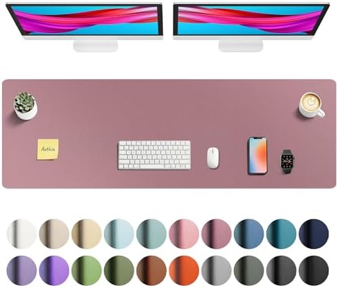 Aothia Faux Leather Desk Mat - Non-Slip PU Leather Desk Blotter, Waterproof Writing Surface, Large Desk Pad for Office & Home (Dark Pink, 55" x 17") by AothiaSimpleNaturalUnique