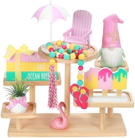 Summer Decorations for Home Indoor 8pcs Pastel Beach Tiered Tray Decor Set by SYNCVIBE