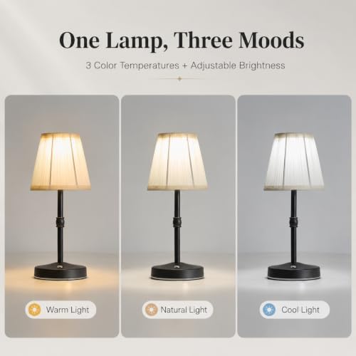 3000mah Battery Powered Lamp for Home,Small Cordless Lamps Rechargeable,3 Color Temperature 5W LED Touch Lamp Battery Operated Table Lights,Wireless Lamps for Tables,Kitchen,Living Room (Black,H11”) - Image 5