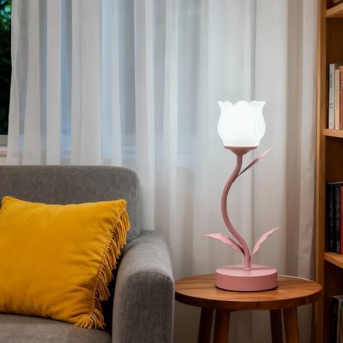 Tulip Lamp for Bedroom, Cute Flower Table Lamp with G9 LED Bulb, 3 Color Temperature Bedside Lamp, Vintage Kawaii Desk Lamp for Nightstand Living Room, Pink - Image 4
