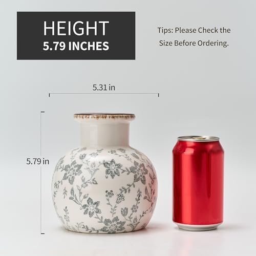 SIDUCAL Ceramic Vintage Vase, 5.91 Inch Retro Ice Cracked Chinoiserie Floral Vase, Rustic Farmhouse Vases for Home Decor, Bookshelf, Garden, Chinoiserie Decor, Tuscan Decor, Gray Floral Pattern - Image 2