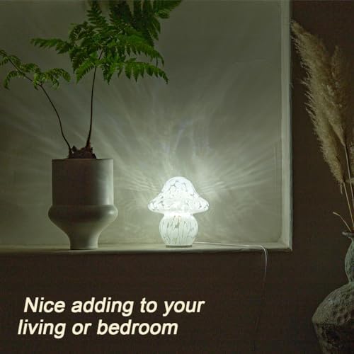 HEQET Mushroom Lamp Glass Mushroom Table Lamp for Bedrooms, Living Room, Aesthetic Lamps for Bedroom, Cute Bedside Lamp（White Dot） - Image 3