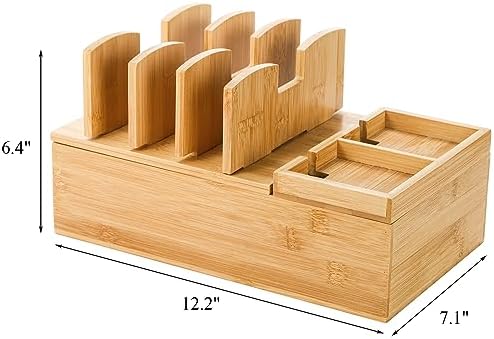 Fasmov Bamboo Charging Station, Charging Stand for Multiple Devices, Electronic Device Desktop Dock Stations Organizer, Cell Phone Docking Stations for Multi Laptop, Tablets, IPads, Watch, Earbuds - Image 2