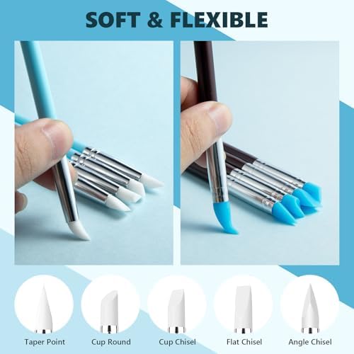 UUSYCUN 10PCS Silicone Clay Sculpting Tool, 2-Way Clay Shaper & Sculpter Brushes Tools for Modeling, Dotting, Polymer Clay, Pottery Crafts, Nail Art, Rock, Blending, Drawing, Air Dry Clay, Ceramics - Image 5