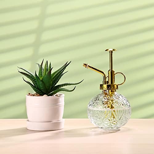 Glass Plant Mister Spray Bottle, 6.5" Clear Glass Water Spray Bottle with Gold Top Pump Small Watering Can, Small Plant Sprayer Mister for Indoor Outdoor House(Clear+Gold E) - Image 4