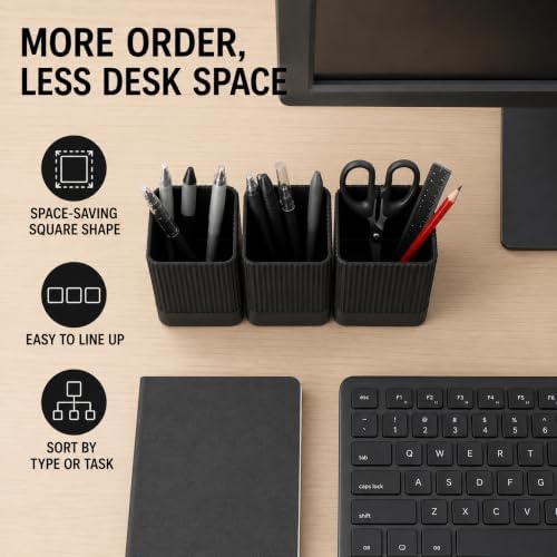 3 Pack Aesthetic Pen Holders for Desk,Sturdy Plastic Pencil Holder - Image 3