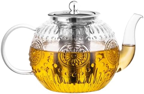 Amzcku 50OZ/1500ml Vintage Glass Teapot with Removable Infuser – Stovetop Safe, Borosilicate Glass Tea Kettle for Blooming & Loose Leaf Tea by Amzcku