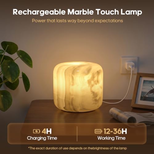 Natural Stone Marble Night Light, Rechargeable Touch Control Table Lamp, Cordless 3‑Way Dimmable LED Bedside Lamp, USB‑C Charging Decor Light for Bedroom Desk Shelf, Decorative Home Gift - Image 4
