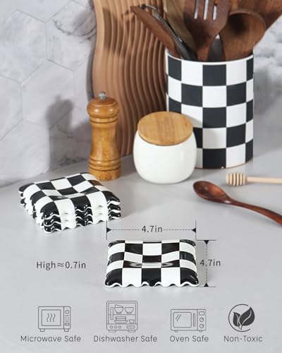 Ceramic Spoon Rest - Unique Checkered Spoon Holder Multipurpose for Stove Top, Kitchen Counter & Coffee Station | Super Cute Kitchen Decor & Hot Coffee Accessories for Housewarming - Image 4