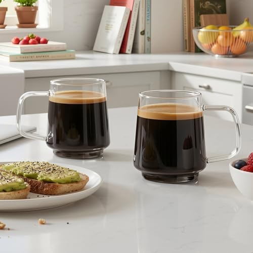 Aquach 16oz Stackable Glass Mugs Set of 2, Large Clear Coffee Tea Cups - Image 2