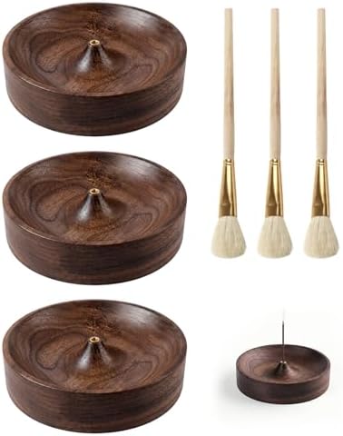 3PCS Incense Holder for Sticks with 3PCS Ash Brush, Wooden Black Walnut Burner Ash Catcher Bowl Tray for Home Décor, Meditation, Yoga, Spa by Unknown