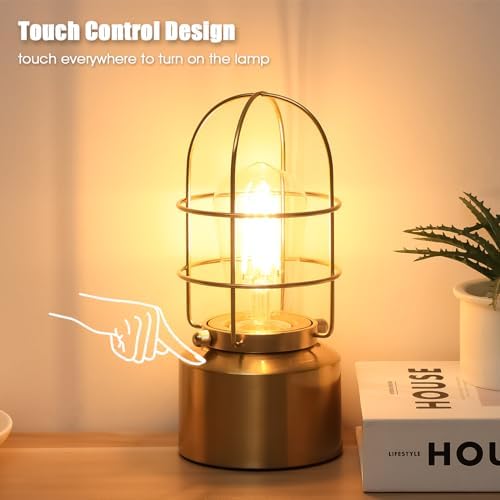 Haian Support Small Touch Gold Table Lamp for Small Spaces - 3 Way Dimmable Industrial Bedside Lamp - Steampunk Antique Nightstand Desk for Bedroom, Living Room (Bulb Included) - Image 5