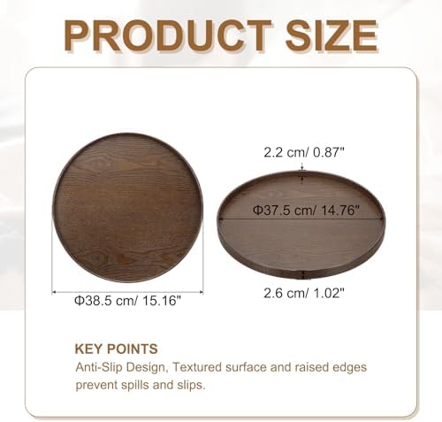 Wooden Serving Tray Round Wood Serving Tray Decorative Platter, 15.2 Inch Fit for Home Decor Kitchen Coffee Table Candle Holder, (Brown) - Image 2