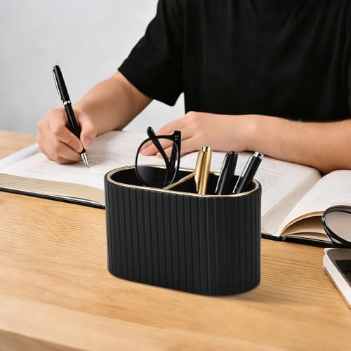 PU Leather Desk Organizer, Pen Holder, Black - Image 5